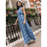 Little Mistress Print Chiffon Maxi Dress - Blue