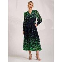 Jolie Moi Long Sleeve Printed Lace Maxi Dress - Navy