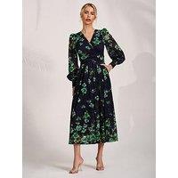 Jolie Moi Long Sleeve Printed Lace Maxi Dress - Navy