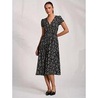 Jolie Moi Cap Sleeve Printed Jersey Midaxi Dress - Black