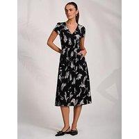 Jolie Moi Cap Sleeve Printed Jersey Midaxi Dress - Black
