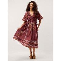 Monsoon Greta Embroidered Dress - Brown