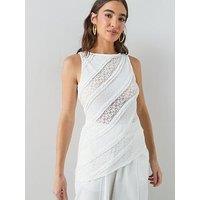The Very Collection Lace Asymmetric Hem Top - White