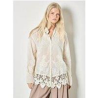 Apricot Embr Mesh Lace Edge Ovesiz Shirt