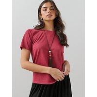 The Very Collection Linen Look Crew Neck T-Shirt - Burgundy