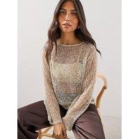 The Very Collection Sequin Crochet Top - Neutral