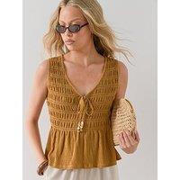 The Very Collection Shirred Bead Trim Co-Ord Top- Yellow