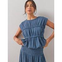 The Very Collection Bubble Hem Co-Ord Top- Blue