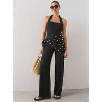 The Very Collection Spot Scarf Waist Wide Leg Trouser- Black