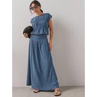 The Very Collection Shirred Waist Midaxi Skirt - Blue