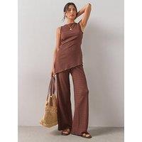 The Very Collection Textured Wide Leg Co-Ord Trousers - Brown