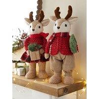 The Very Collection Set Of 2 Red Sweater Boy & Girl & Deer Christmas Decorations