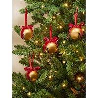 The Very Collection Set Of 4 Gold Bell Christmas Tree Baubles With Red Bows