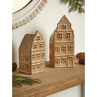 The Very Collection Set Of 2 Light Up Ceramic Beige Houses Christmas Decoration