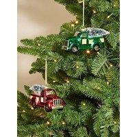 The Very Collection Green And Red Glass & Truck Christmas Tree Baubles