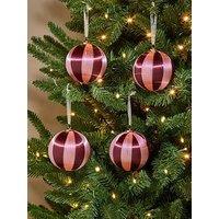 The Very Collection Set Of 4 Striped Christmas Tree Baubles - Pink/Purple