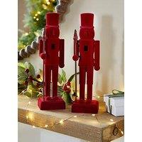 The Very Collection Set Of 2 Flocked Nutcracker Christmas Decorations - 28 Cm