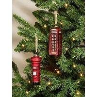 The Very Collection Set Of 2 Post Box And Phone Box Glass Christmas Tree & Baubles
