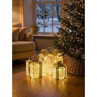 The Very Collection Set Of 3 Led Gift Box Christmas Decorations