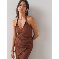The Very Collection Bead Textured Co-Ord Halter Top- Brown
