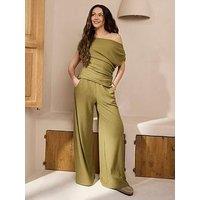 Michelle Keegan Ribbed Wide Leg Trouser - Olive