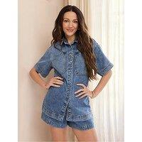 Michelle Keegan Relaxed Denim Shirt - Mid Wash