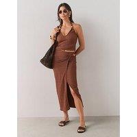 The Very Collection Bead Textured Wrap Midaxi Co-Ord Skirt - Brown