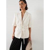 Mango Linen Suit Jacket With Belt - Ecru