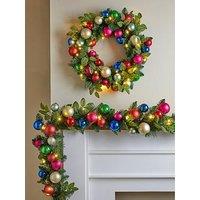 The Very Collection Light Up Baubles And Foliage Christmas Garland - 180 Cm