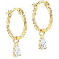 The Love Collection 9Ct Yellow Gold 6Mm X 4Mm Pear Cz Diamond Cut Creole Hoop Earring