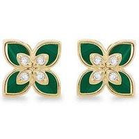 The Love Collection 9Ct Yellow Gold 8Mm X 8Mm Synthetic Malachite And Cz Flower Stud Earring
