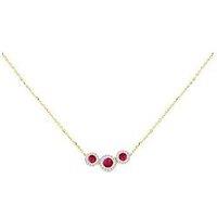 The Love Collection 9Ct Yellow Gold 7Mm X 15Mm Trinity Pendant With Lab Rubies And Diamonds Necklace 43Cm/17'-46Cm/18'