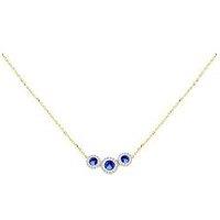 The Love Collection 9Ct Yellow Gold 7Mm X 15Mm Trinity Pendant With Lab Sapphires And Diamonds Necklace 43Cm/17'-46Cm/18'