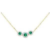 The Love Collection 9Ct Yellow Gold 7Mm X 15Mm Trinity Pendant With Lab Emeralds And Diamonds Necklace 43Cm/17'-46Cm/18'