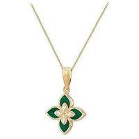 The Love Collection 9Ct Yellow Gold 18Mm X 12Mm Synthetic Malachite And Cz Clover Pendant/18'