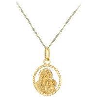 The Love Collection 9Ct Yellow Gold 14.5Mm Diamond Cut Round Mary And Child Pendant/18'