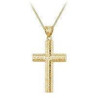 The Love Collection 9Ct Yellow Gold 2Mm X 3Mm Bark Cross Pendant/18'