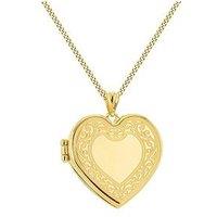 The Love Collection 9Ct Yellow Gold 23Mm X 27Mm Heart Frame Engraved Locket Pendant /18'
