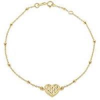 The Love Collection 9Ct Yellow Gold Shimmer Heart Adjustable Trace And Ball Bracelet 18Cm/7'-19Cm/7.5'