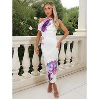 Ax Paris Floral Print Off The Shoulder Midi Dress - Lilac/Cream