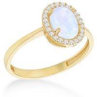 The Love Collection 9Ct Yellow Gold Cz And Oval Synthetic Opal Halo Ring