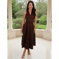 Ax Paris Chocolate Tie Halter Neck Midi Dress - Brown