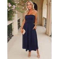 Ax Paris Navy Bandeau A-Line Skirt Midi Dress - Blue