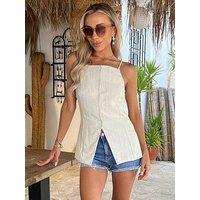Ax Paris Stone Strappy Longline Waistcoat - Cream