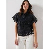 Allsaints Alba Stud Short Sleeve Shirt - Black