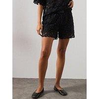 Allsaints Amelie Mid Rise Relaxed Lace Shorts - Black