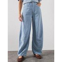 Allsaints Jett Barrel Leg Linen Blend Trousers - Blue