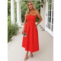 Ax Paris Blood Bandeau A-Line Skirt Midi Dress - Orange