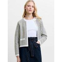 French Connection Micro-Check Long Sleeve Collarless Knit Cardigan