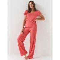 Boss Womens Waffle Cotton Blend Stretch Pyjama Top - Orange